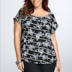 Torrid Gray Floral Stripe Dolman Top - Sz 2